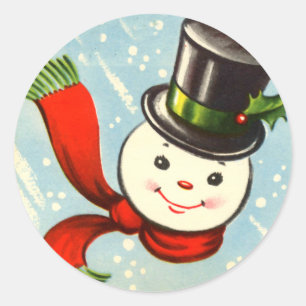 Schattigee kleine retro sneeuwman ronde sticker
