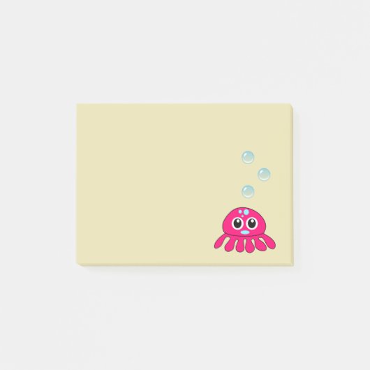Schattigee kleine rode kwal met blauwe waterbellen post-it® notes (Voorkant)