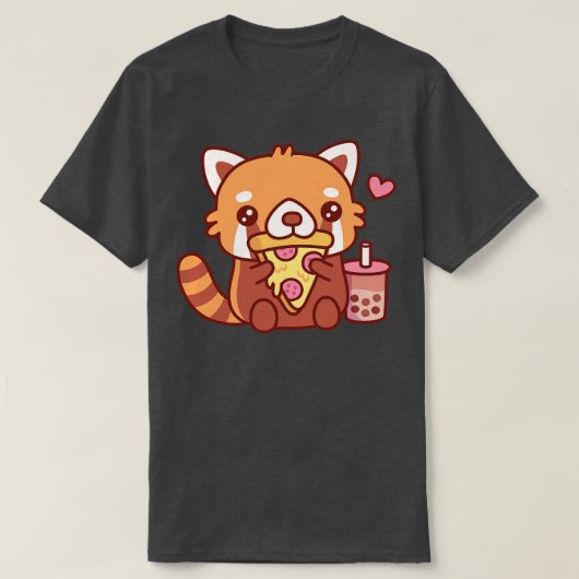 Schattigee kleine rode panda houdt van het eten va t-shirt (Design voorkant)