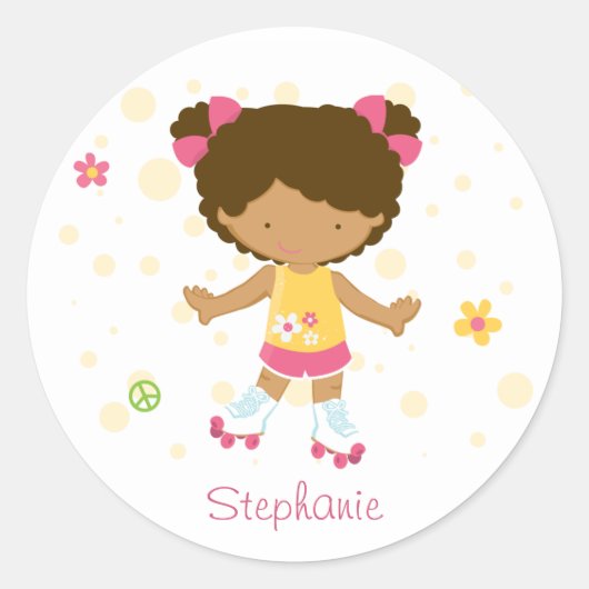 Schattigee kleine rollerskater meisje gepersonalis ronde sticker (Voorkant)