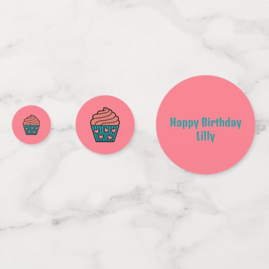 Schattigee kleine roze cupcake thema meisje verjaa confetti (Achterkanten)