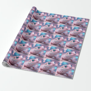 Schattigee kleine roze hagedis met grote blauwe og cadeaupapier