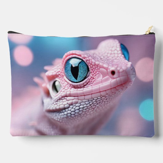 Schattigee kleine roze hagedis met grote blauwe og etui (Achterkant)