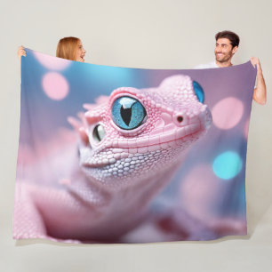 Schattigee kleine roze hagedis met grote blauwe og fleece deken
