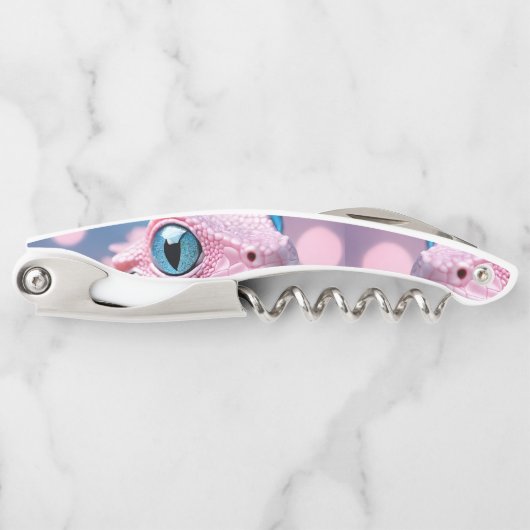 Schattigee kleine roze hagedis met grote blauwe og kurkentrekker (Voorkant)