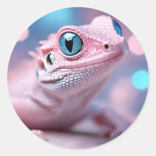 Schattigee kleine roze hagedis met grote blauwe og ronde sticker