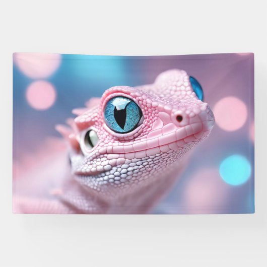 Schattigee kleine roze hagedis met grote blauwe og spandoek (Horizontaal)