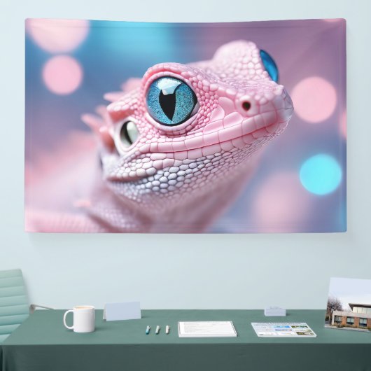 Schattigee kleine roze hagedis met grote blauwe og spandoek (Beurs)