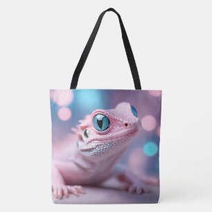Schattigee kleine roze hagedis met grote blauwe og tote bag
