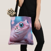 Schattigee kleine roze hagedis met grote blauwe og tote bag (Dichtbij)