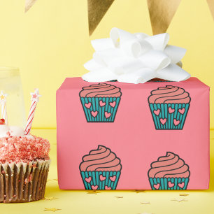 Schattigee kleine roze hart cupcake meisje cadeau  cadeaupapier