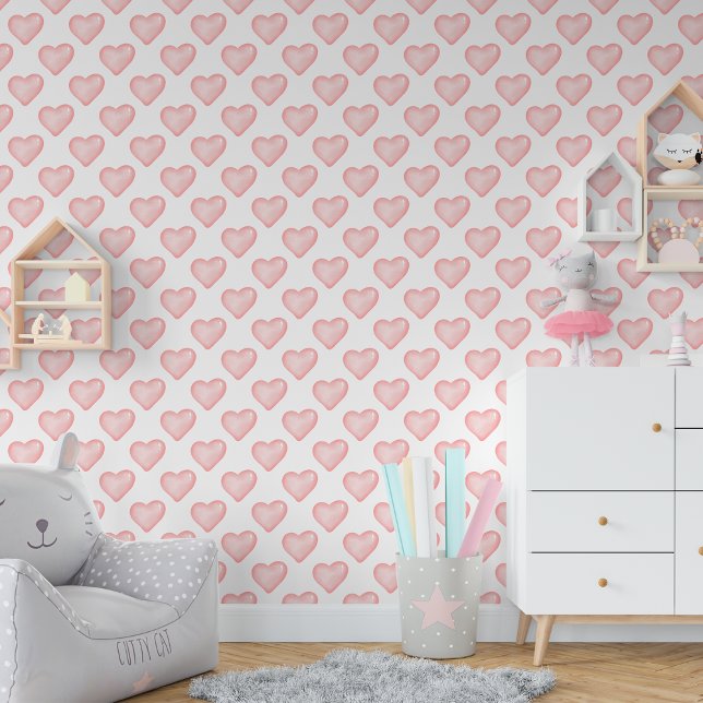 Schattigee kleine roze hartjes baby meisje kinderk behang (Cute Little Pink Hearts Baby Girl Nursery Wallpaper)