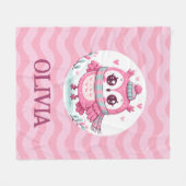 Schattigee kleine roze uil dragen sjaal en capucho fleece deken (Voorkant (Horizontaal))