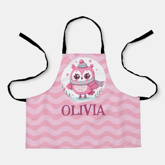 Schattigee kleine roze uil dragen sjaal en capucho schort (Voorkant)