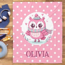 Schattigee Kleine Roze Uil en Polka Dots Fleece Deken