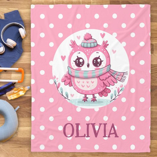 Schattigee Kleine Roze Uil en Polka Dots Fleece Deken