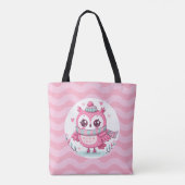 Schattigee kleine roze uil met sjaal tote bag (Achterkant)