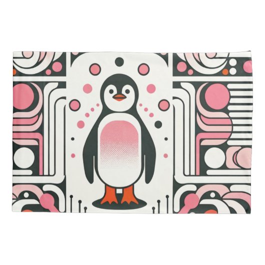 Schattigee Kleine Roze Zalmpinguïn in Retro jaren  Kussensloop (Achterkant)