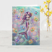 Schattigee Kleine Roze Zeemeermin en Vis Fantasy A Kaart (Gele Bloem)