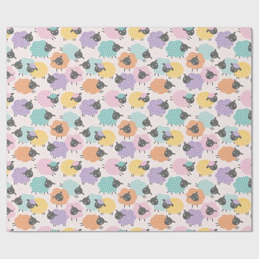 Schattigee Kleine Schaap roze lila munt sinaasappe Cadeaupapier (Vlak)