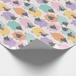 Schattigee Kleine Schaap roze lila munt sinaasappe Cadeaupapier