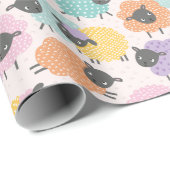 Schattigee Kleine Schaap roze lila munt sinaasappe Cadeaupapier (Rol Hoek)