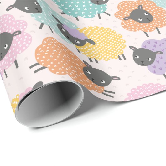 Schattigee Kleine Schaap roze lila munt sinaasappe Cadeaupapier (Rol Hoek)