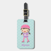 Schattigee kleine schaatsmeisje gepersonaliseerd bagagelabel (Voorkant verticaal)