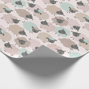 Schattigee Kleine Schapen zand beige munt op crème Cadeaupapier