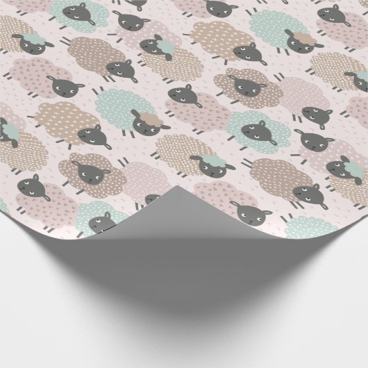 Schattigee Kleine Schapen zand beige munt op crème Cadeaupapier (Hoek)