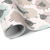 Schattigee Kleine Schapen zand beige munt op crème Cadeaupapier (Rol Hoek)