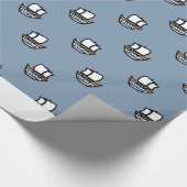 Schattigee kleine schepen op blauw cadeaupapier (Hoek)