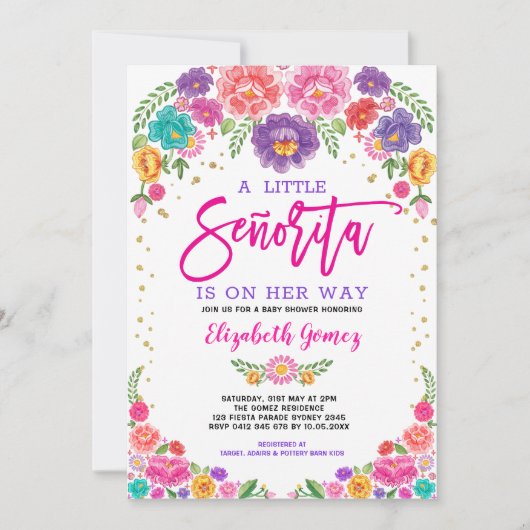 Schattigee kleine Senorita Fiesta Flowers Baby sho Kaart (Voorkant)