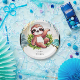 Schattigee Kleine Sloth Verjaardag Papieren Bordje