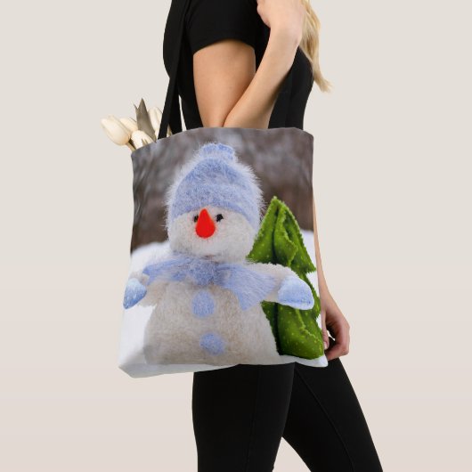Schattigee kleine sneeuwman in blauw Pet Tote Bag (Dichtbij)