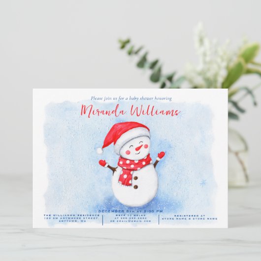 Schattigee kleine sneeuwpop Waterverf winter baby  Kaart (Staand voorkant)