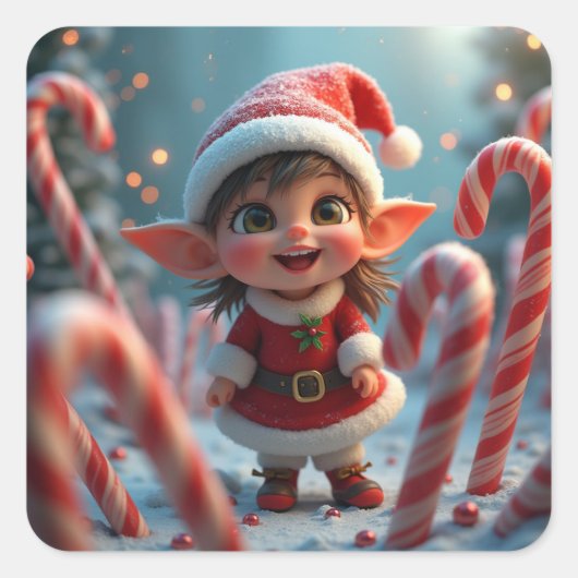 Schattigee kleine snoeprietelf vierkante sticker (Voorkant)