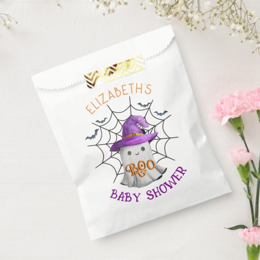 Schattigee kleine spook en spinnenweb BOO baby sho Bedankzakje (Gezegeld)