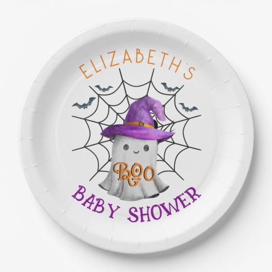 Schattigee kleine spook en spinnenweb BOO baby sho Papieren Bordje (Voorkant)