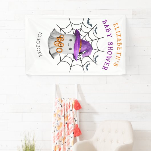 Schattigee kleine spook en spinnenweb BOO baby sho Spandoek (Insitu)