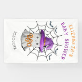 Schattigee kleine spook en spinnenweb BOO baby sho Spandoek (Horizontaal)