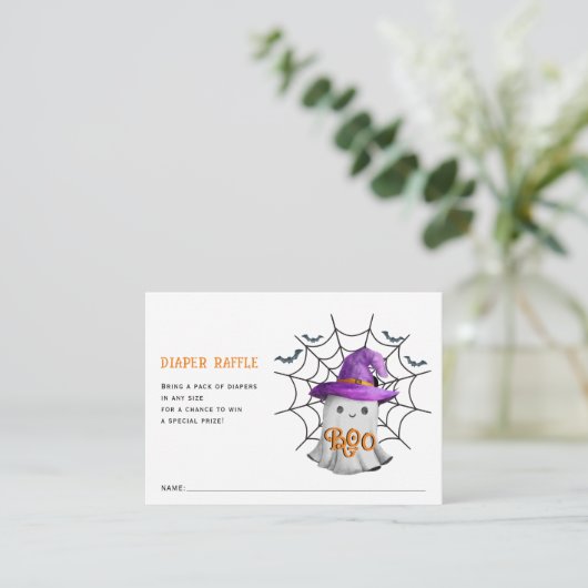 Schattigee kleine spook Luier Raffle baby shower Informatiekaartje (Staand voorkant)