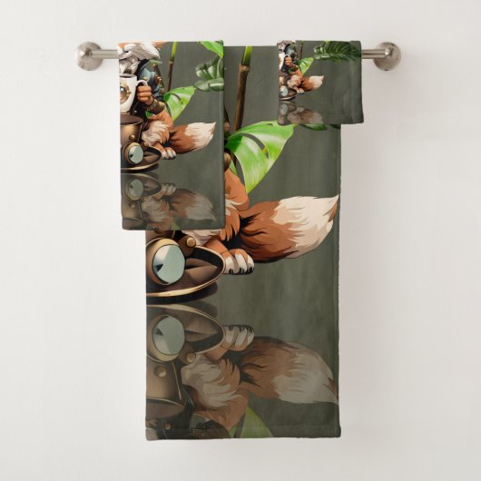 Schattigee kleine steampunk fox bad handdoek (Insitu)
