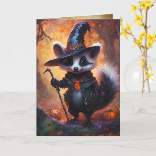 Schattigee kleine stinkheks, Happy Halloween Kaart (Gele Bloem)