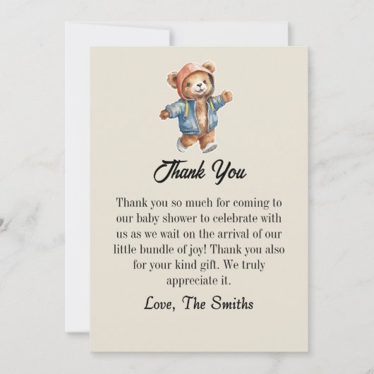 Schattigee kleine teddy baby shower Bedankt kaart (Voorkant)