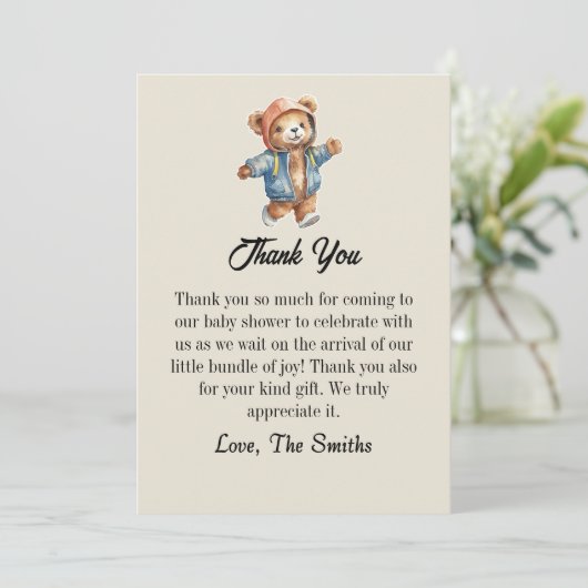 Schattigee kleine teddy baby shower Bedankt kaart (Staand voorkant)
