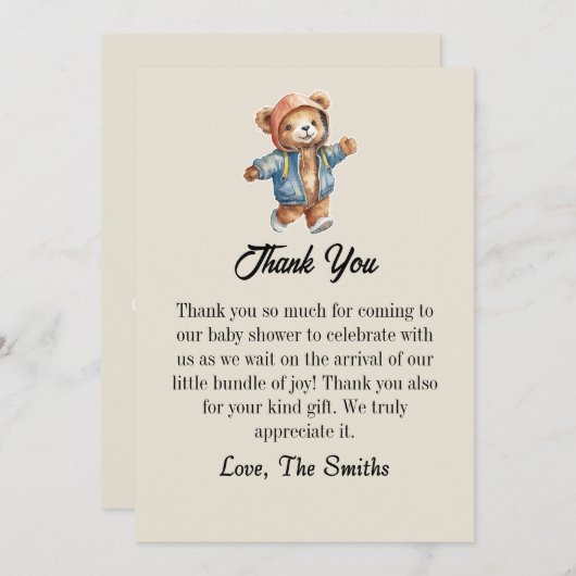 Schattigee kleine teddy baby shower Bedankt kaart (Voorkant / Achterkant)