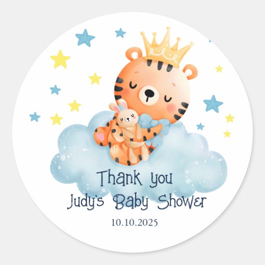 Schattigee kleine tijger Baby shower Ronde Sticker (Voorkant)