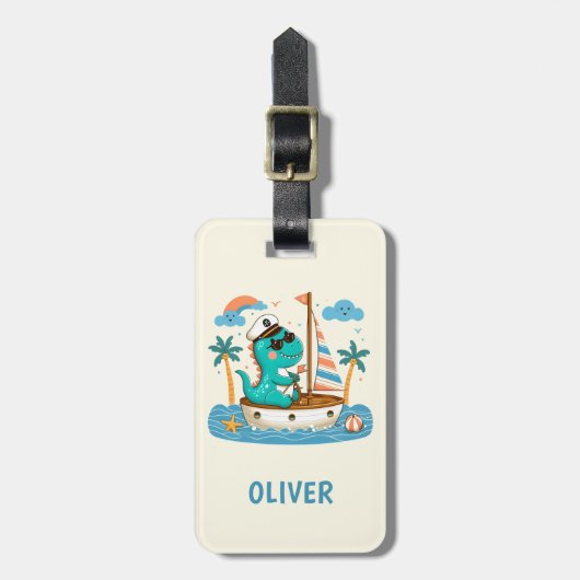 Schattigee kleine Trex Nautische zeilboot Captain Bagagelabel (Voorkant verticaal)