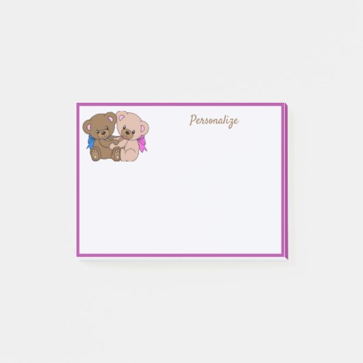 Schattigee kleine tweeling teddyberen gepersonalis post-it® notes (Voorkant)